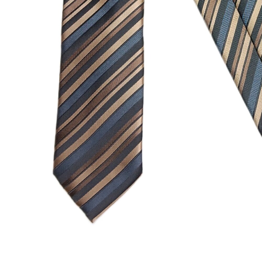 Little Black Tie Stripe Tie Men’s 60” Black Antique Gold Polyester Skinny New